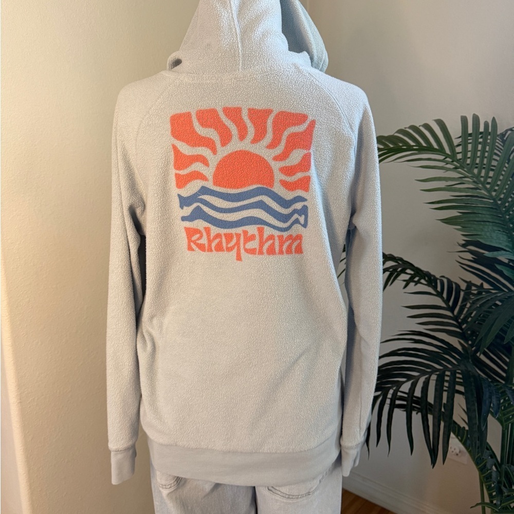 Rhythm Soft Blue Hoodie with Multicolor Drawstrings and Back Logo - Picture 5 of 8